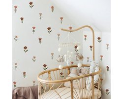 Muursticker Bloemen - Flower | Groen – Rose – Nude - Bruin | Pasteltinten | Kinderkamer | Meisje – Baby - Girl | Bohemian – Poster | Verwijderbaar – Zelfklevend – Doorzichtig | Wanddecoratie – Wandsticker