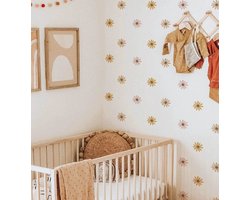 Muursticker Bloemen - Flower - Margriet - Veldbloemen | Bruin tinten – Rose – Nude - Pasteltinten | Kinderkamer | Meisje – Baby - Girl | Bohemian – Poster | Verwijderbaar – Zelfklevend – Doorzichtig | Wanddecoratie – Wandsticker