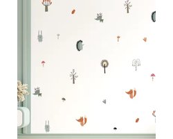 Muursticker 'Dieren in het Bos' - 30x60cm - 21 stickers - babykamer - kinderkamer - zelfklevend PVC - Bosdieren