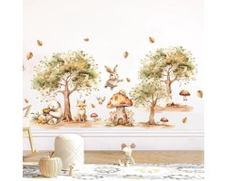 Muursticker Kinderkamer - Babykamer - Dieren - Bos - Paddenstoelen - 86x45cm - Zelfklevend PVC - Jongen - Meisje