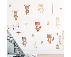 Muursticker Kinderkamer - Babykamer - Dieren in het Bos - Bosdieren - 66x56cm - Jongen - Meisje