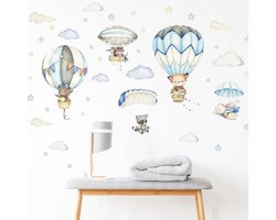 Muursticker Kinderkamer - Babykamer - Dieren in Luchtballon - 93x54cm - Jongen - Meisje