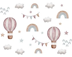 Muursticker Kinderkamer - Babykamer - Roze Luchtballonnen - Aquarel - Jongen - Meisje