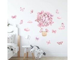 Muursticker Kinderkamer - Babykamer - Vlinders - Luchtballon - 88x53cm - Meisje