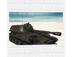 Muursticker - Legergroene Tank in de Woestijn - 60x40 cm Foto op Muursticker