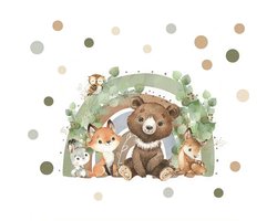 Muursticker 'Pluizige Dieren Regenboog' - Babykamer - Kinderkamer - Zelfklevend - 71x58cm - Hert - Beer - Vos - Konijn - Jongen - Meisje - Muur Decoratie
