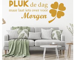 Muursticker Pluk de dag maar laat iets over voor morgen - Goud - 80 x 31 cm slaapkamer woonkamer