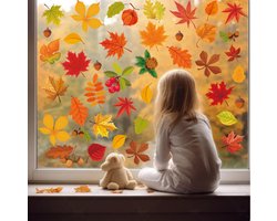 Muursticker Raamstickers Herfst / Autumn - Bladeren - Esdoorn blad - Eikels - Dennenappel | Bos Stickers | Raam Decoratie - Winkel - School - Peuterspeelzaal - Huis - Veranda- Kantoor | Herbruikbaar - Waterdicht - Verwijderbaar | DH collection