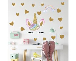 Muursticker unicorn - eenhoorn oogjes en hartjes meisjeskamer / babykamer / kinderkamer