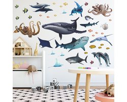 Muursticker Vissen Aquarium - 68*93 cm - Herbruikbaar/herplaatsbaar - Kinderkamer - Jongens - meisjes - Huis inrichting - Kleurrijke Muur Sticker - zeedieren - voor slaapkamer badkamer woonkamer