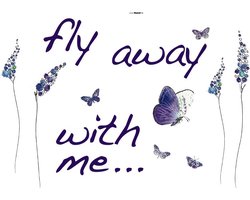 Muursticker Vlinders en Lavendel - Tekst - Dieren - Zelfklevend - Paars - Muurdecoratie - Stickers - 100 x 70 cm - Komar