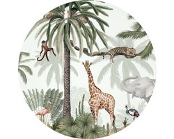 Muursticker - Wanddecoratie - kinderkamer - babykamer - ø 80 cm - Tropical Jive - Jungle dieren - Behangcirkel