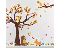 Muursticker XL vrolijke dieren - Aanrader!- wanddecoratie - Apen, uilen, herten - ideaal voor babykamer of kinderkamer - best verkocht