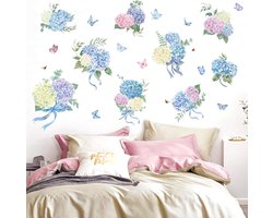 Muurstickers Bloeiende Hortensia Bloemen Wijnstok Wall Art Decals Verwijderbaar voor Slaapkamer Kwekerij Woonkamer Meubels