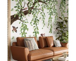 Muurstickers Grote Boom Groene Plant Opknoping Wijnstok Bladeren voor Woonkamer en Slaapkamer - Decoratie voor Kwekerij - Milieuvriendelijke Zelfklevende Stickers