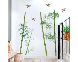 "Muurstickers met bamboe, bomen en vogels voor slaapkamer, woonkamer en kantoordecoratie - Verwijderbare deco stickers"