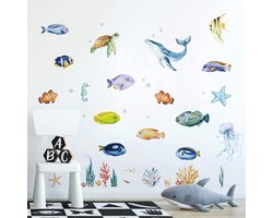 Muurstickers Onder De Zee Muurtattoo Tropisch Vis Kwallen Oceaan Wanddecoratie Baby Kinderkamer Kinderen Badkamer