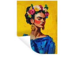 Muurstickers - Sticker Folie - Frida Kahlo - Vrouw - Geel - Blauw - Bloemen - 120x160 cm - Plakfolie - Muurstickers Kinderkamer - Zelfklevend Behang XXL - Zelfklevend behangpapier - Stickerfolie