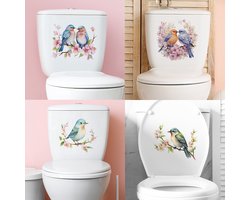 Muurstickers vogels met bloemen - set van 4 verschillende stickers - love birds - vogels op tak - kinderkamer - woonkamer - decoratie - interieur - WC sticker - Stickerkamer®