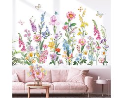 Muurstickers Wildflower Iris Madeliefje Bloemen Vlinders Peel en Stick Wall Art Decals voor Slaapkamer Woonkamer Bank