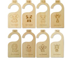 Muuzey Kastverdeler - Kledingkast kinder/baby - Maatverdelers maat 50 t/m 92 - Jungle - 8 stuks - Hout - Maathangers - Kledinghanger - Kast verdeler - Maat hangers