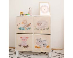 Muuzey Opbergmanden Kinderkamer - Set van 4 Opbergboxen voor Kallax Kast - Speelgoed Opbergdoos - 33x33x33 CM - Speelgoedmand BabyKamer Dozen - Dierenmotief Inzetbakken - Dieren Inzetbakken