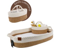 Muuzey Verschoonmand whitebrown incl. luiermand - Mozesmand - Verschoonmand XL - Incl. Extra comfortabel Matras en Matrashoes - Aankleedkussen - Luxe Verschoonmand - Verschoonkussen - Changing Basket - Handgemaakt