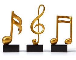 Muziek Decor Figuur Set - 3 Stuks Gouden Muzieknoot Beeldjes voor Huisdecoratie