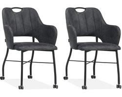 MX Sofa - Eetkamerstoel Selena - Softyl Antraciet (set van 2 stuks)