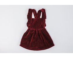 MXM Baby Jurk - Bordeaux - Newborn - Velours - Feest - Zacht - Dungaree- Roesels- Drukknopen - Maat 80