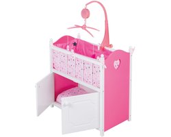 My Beautiful Dollsroom Houten Poppen-Ledikant met Muziek Roze/Wit