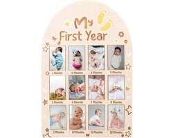 My First Year Photo Frame, Wooden Baby Photo Display Board 12 Months Photo Frame, Newborn 1st Birthday Memories Souvenir Gift for Boy Girl Home Kids Room Decoration