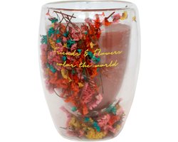 MY FLAME - Sojakaars in dubbelwandig glas - FRIENDS & FLOWERS COLOR THE WORLD - Geur: Silky Tonka - Branduren: 50u - Maat: 11,5 x 8 cm