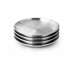 My Green Deal – Luxe Kleine RVS Borden Set (4-delig) – Ø 14 cm - Luxe Dessert- & Bijgerechtborden – Duurzaam & Hygiënisch Servies voor Stijlvol Tafelen