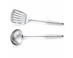 My Green Deal RVS Keukengerei Set 2-delig – Bakspatel 39 cm & Soeplepel 36 cm – 304 RVS – Keukenhulpen met Ophangoog