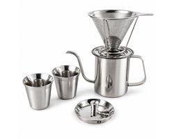 My Green Deal RVS Koffieset – Pour Over Koffiepot met Herbruikbaar Koffiefilter – 2 Bekers 163 ml
