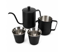 My Green Deal - RVS Koffieset – RVS Koffiekan 600 ml met Zwanenhals – 2 RVS Koffiekopjes 163 ml – Mat Zwart – 3-delig