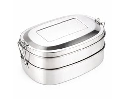 My Green Deal - RVS Lunchbox Ovaal 2×500 ml – Stapelbare Lunchbox RVS – Snackbox / Broodtrommel – Duurzaam & Lekvrij