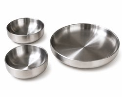 My Green Deal - RVS Serviesset 3-delig - Dubbelwandige Kommen & Diep Bord - 304 RVS - 10,7 cm, 15 cm & 21 cm - Zilver