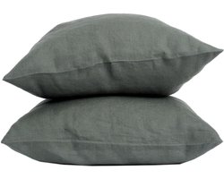 My Linen Home Kussenhoes 40x40 Linnen 2-delig set | Hoogwaardige hoofdkussenhoes in donkergroen | 100% Stonewashed Linnen beddengoed | Gemaakt in EU | Antiallergisch & Huidvriendelijk