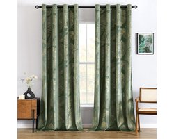 My Ninki ® Elegant Olijfgroene Fluwelen Gordijnen Met Goudfolie Bladerpatroon, Voor Elke Kamer In Uw Huis