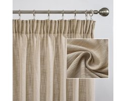 My Ninki ® Gordijnen Set van 2 met Linnenlook voor Moderne en Natuurlijke Interieurstijl, 160 x 140 cm, Beige