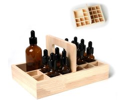 My Ninki ® Handgemaakte Houten Organizer voor Etherische Olie Flessen met 21 Vakken en Handgrepen