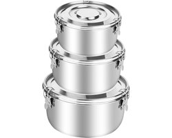 My Ninki ® Roestvrijstalen Voedselcontainers Set van 3 Maten voor Veilig en Lekvrij Opslaan van Maaltijden