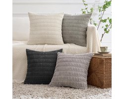 My Ninki ® Set van 4 Moderne Corduroy Kussenhoezen in Grijze Tinten voor Diverse Interieurs