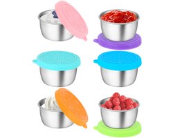 My Ninki ® Set van 6 Herbruikbare Roestvrijstalen Mini Containers voor Dressings en Sauzen met Siliconen Deksel