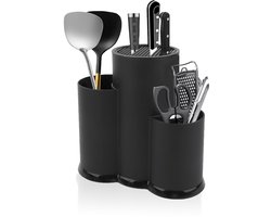 My Ninki ® Universele Ronde Keukenmessenhouder met Drie-in-één Opbergvakken voor Diverse Keukenbenodigdheden