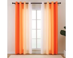 My Ninki ® Verfijnde Ombre Gordijnen met Ingestanste Ringen voor Moderne Interieurs, Set van 2, Verschillende Hoogtes, Lichtdoorlatend