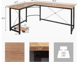 Mygroot - Bureau - Kantoorbureau - L vorm - Bureau - Computer Gaming - Thuis Kantoor - Studeerbureau - 170X120X75Cm - Zwart /Bruin