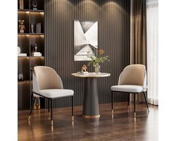 Mygroot - Eetkamerstoelen - Set van 2 - Kunstleer - Eetkamerstoelen gestoffeerd gewatteerd - Moderne - Eetkamerstoelen rugleuning houten - Keuken make-up stoelen - Beige /Wit/Grijs.